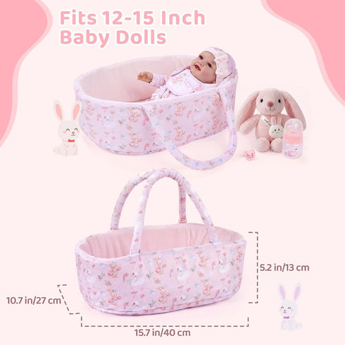 8 Set 12-15 Inch BABESIDE Pcs Baby Doll Clothes with Bassinet for Dolls, Cute Bunny Baby Doll Clothes and Accessories