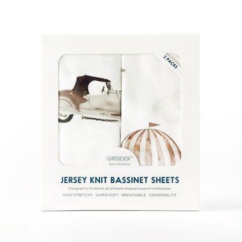 GRSSDER Stretchy Ultra Soft Fitted Bassinet Sheet Set 2 Pack, Universal Fitted for Baby Cradle, Moses Basket, Safe and