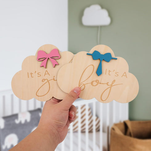 NQEUEPN 2pcs Wooden Baby Announcement Sign, Double-Sided Newborn Gender Reveal Its a Boy Girl Sign Welcome Hello World