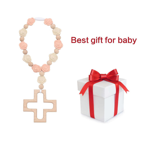Communion Cross Baptism Silicone Rosary Necklace Light Pink Shower Baptism Party Supply Rosary Necklace First Rosary