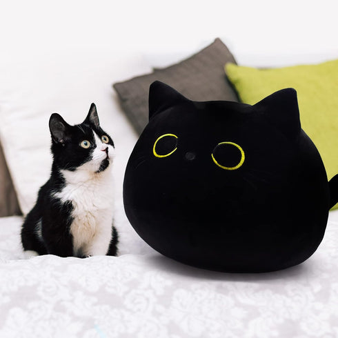 3D Black Cat Plush Stuffed Animal Toy Pillow, Kawaii Cat Shape Design Lumbar Cushion