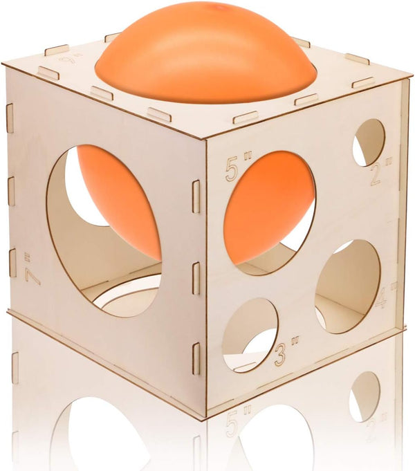 9 Holes Collapsible Wood Balloon Sizer Cube Box, Measurement Tool for Party Decorations (12" x 12" x 12")