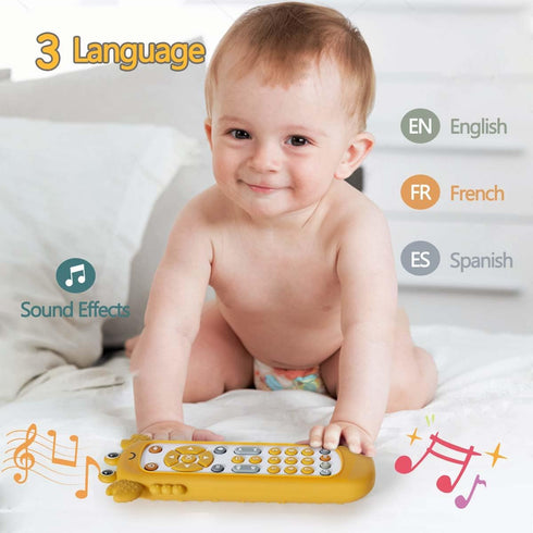 Baby TV Remote Control Toy with Cute Crab Soft Silicone Cover, Educational Musical Toy for 6m+ Toddlers