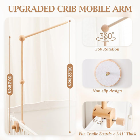 36 Inch let's make Baby Crib Mobile Arm - Wooden Mobile Arm Upgraded Adjustable Mobile Holder for Crib Mobile Hanger