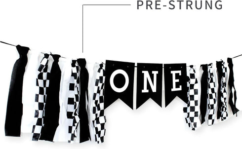 SULICRE 1st Checkered High Chair Banner First Birthday Boy, Race Car BD Decoration, Fast One Theme HighChair Banner