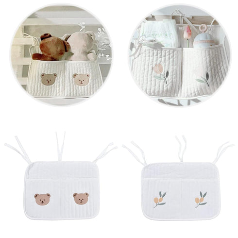 Multi Pocket Cotton Crib Organizer - Little Bear Large