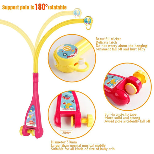 108 Mini Tudou Musical Baby Crib Mobile Toy with Lights and Music, Star Projector Function and Cartoon Rattles, Remote