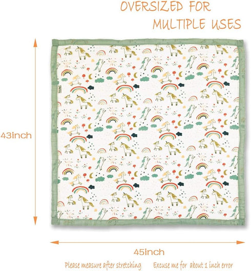 Muslin Soft Swaddle Blankets, Baby Quilt for Boy Girl Toddler, Practical Size 43 X 45 inches (Rainbow Unicorn)