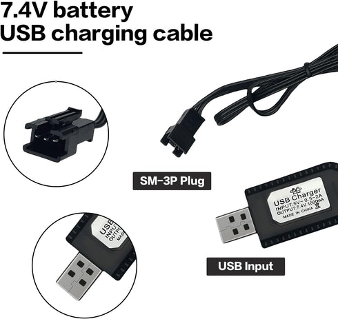 BaiWeiDun 7.4V SM-3PIN 7.4V 2S 1) USB Charger Cable with Plug Compatible RC Car RC Plane RC Tank RC Boat and Other