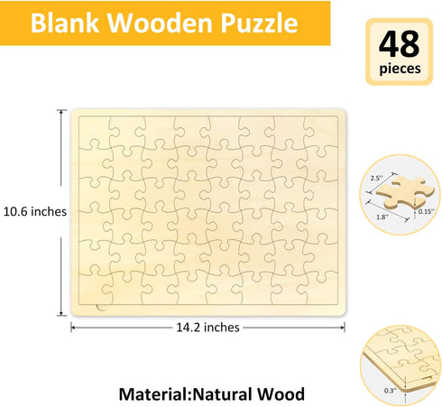 48 Piece Blank Puzzle with Tray to Draw on, Unique Custom Puzzle 14.2x10.6 Inches for Crafts & DIY
