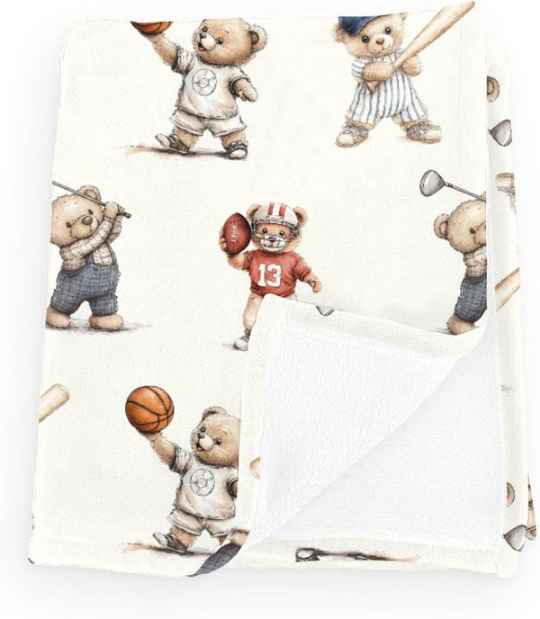 Wicbfdfv Cute Sport Bears Golf Baseball Basketball Baby Boy Girl Blankets Sports Lover