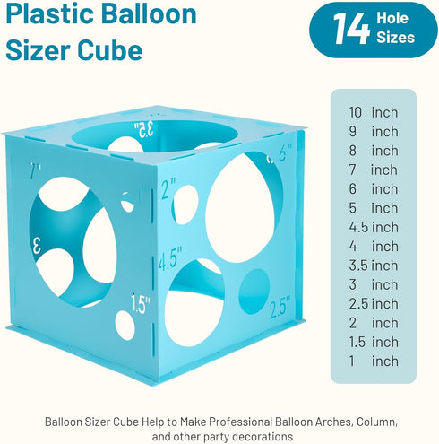 Auihiay 14 Holes Balloon Sizer Cube, Blue Measurement Tool for Balloon Arches and Decorations (1-10 Inch)
