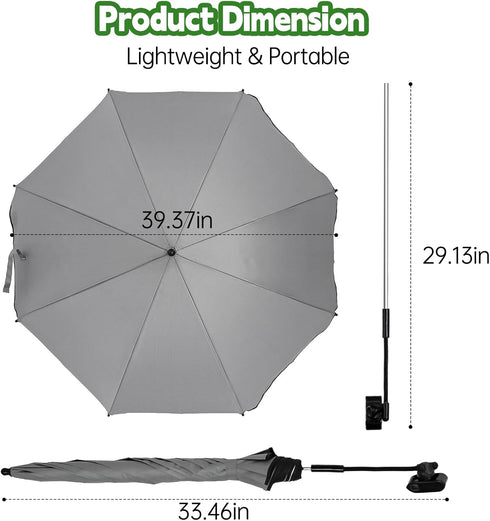 Eiszhjk 50+ UPF Wagon Umbrella with Universal Clamp, Adjustable Lounge Wagon Umbrella Attachment, Lightweight for Easy
