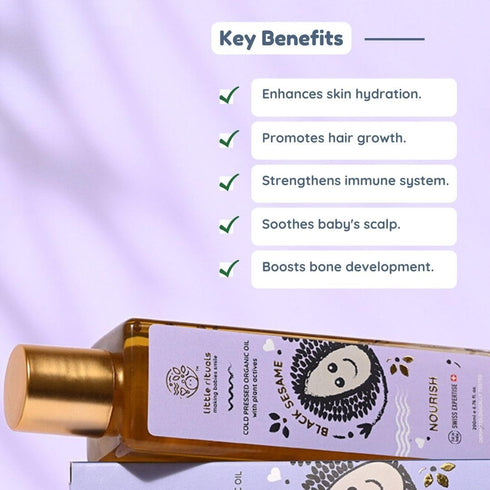 200 ml. Little Rituals BLACK SESAME - BABY MASSAGE OIL Certified Organic, Wood Cold-Pressed for Skin and Hair