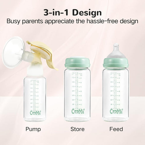 4 Packs,10oz Pumps&Nipples(4 COMI Wide Neck Glass Breastmilk Collection n Storage Bottle, with Screw Ring Sealing