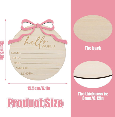 Nogeqi Hello World Newborn Sign Baby Name Announcement Sign Bow Birth Announcement Sign for Hospital Baby Welcome