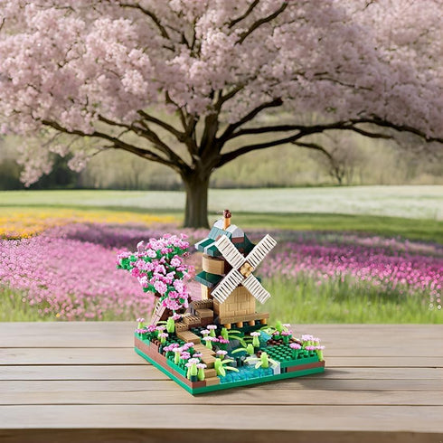 Sets 600+ JXRLMB Architecture River Windmill Tree Cute Micro Mini Building Blocks Trees Flowers for Adults, Idea Cherry