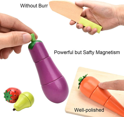 CARLORBO 2 Wooden Play Food for Kids Kitchen - Toys Food Vegetables and Fruit for Year Old Boys Girls Role Pretend Play