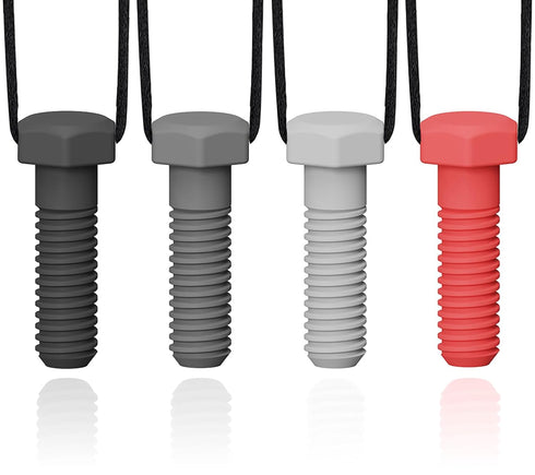 Chew Necklaces for Sensory Kids, 4 Pack Chewy Necklace for Autism, Silicone Teething Necklace for Adults