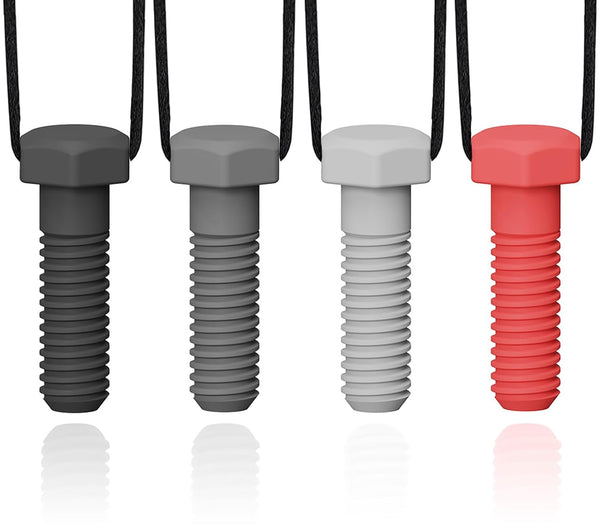 Chew Necklaces for Sensory Kids, 4 Pack Chewy Necklace for Autism, Silicone Teething Necklace for Adults