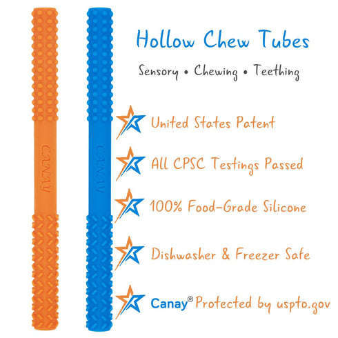 Hollow Chew Tubes Sensory Chew Toys for Autistic Children (2 Pack), Teething and Oral Motor Stimulation