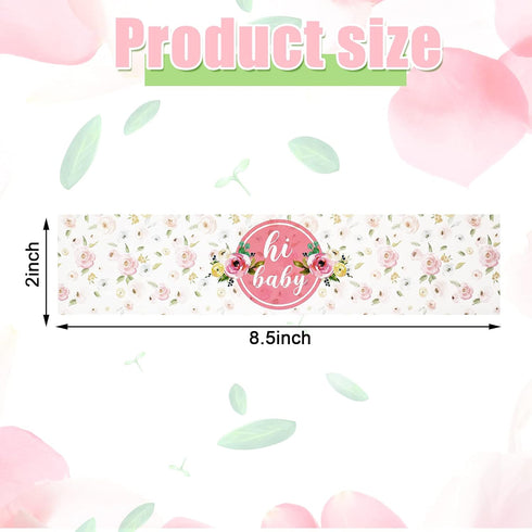 Zonon 48 Pieces Pink Baby Shower Water Bottle Labels, Floral Baby Shower Decorations Waterproof Stickers