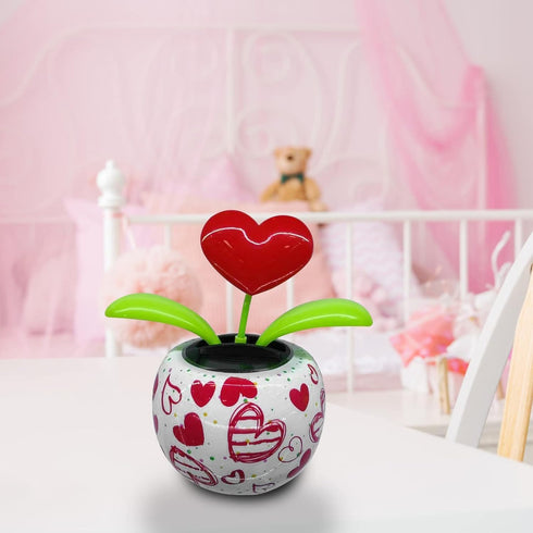 Red Solar Powered Dancing Figurines Toy - Solar Dance Flower, Heart Swing Dancing Flower in Pots, Dashboard Decoration