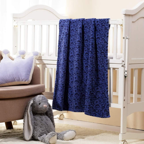 CREVENT 30"X40" Lightweight Fuzzy Plush Baby Blanket for Boys, Infant Toddler Newborn Crib Cot Stroller - Blue Dinosaur