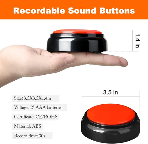Recordable Button for Dogs, Talking Button with 30 Second Recording, Sound Effect Button Game Buzzer (Red)
