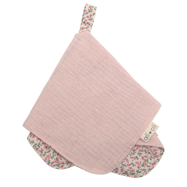 Ali+Oli Pacifier Blanket Holder (Pink Flowers) Soft Muslin Cotton Cuddle Blanket with