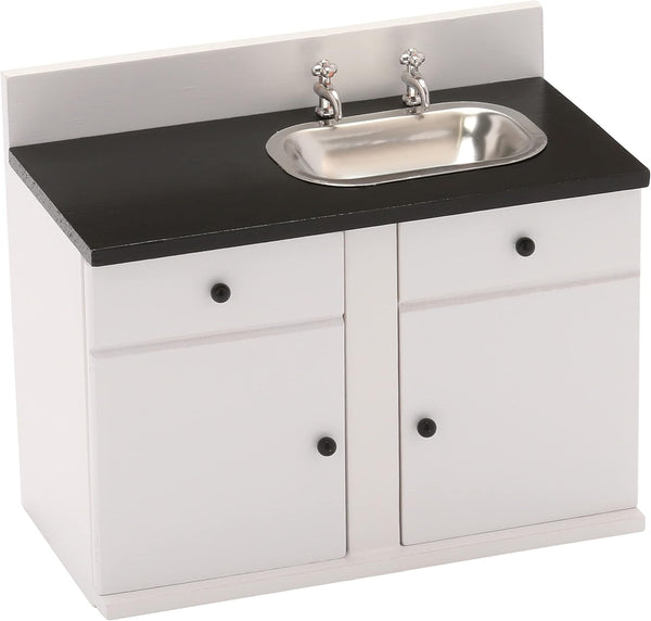 Dollhouse Kitchen Sink Cabinet, Mini White Countertop, 1:12 Scale Furniture for 6
