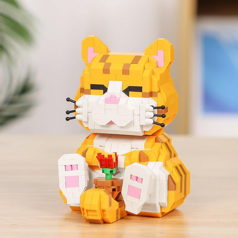 QLT Cute Animal Micro Mini Building Blocks Kit - Orange Cat Micro Bricks for Adults, Party Favors for Kids 8-12+