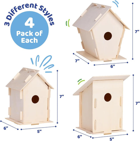 12 Set 3 2 Neliblu DIY Wooden Bird House Kits - Creative Arts and Crafts for Kids and Adults - Unfinished Wood