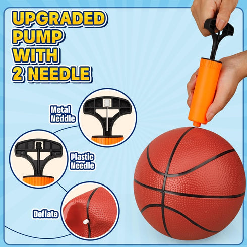 8” Water Pool Basketball Set with Pump, Replacement Ball for Basketball Hoop, PVC Waterproof Floating Toy for Summer