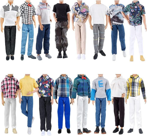 15pcs Pack 5pcs 5pcs +5 12inches E-TING Fashion Clothes = Casual Outfit + Pants Pairs Shoes for Boy Doll Random Style