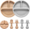 Silicone Baby Feeding Set, 2 Pack Divided Plates with Suction, 2 Pack Spoons and Forks, BPA Free, Baby Led Weaning