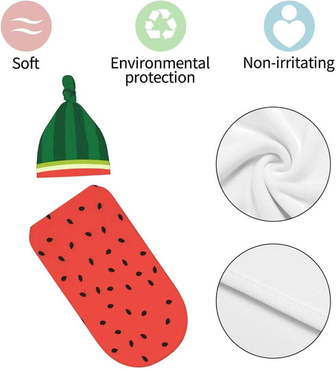 DTYYFBSN Personality Watermelon Newborn Swaddling Blanket Beanie Hat Funny Blanket Sleeping Bag New Born Sleep Sacks