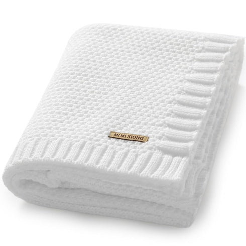 mimixiong Baby Blanket, Soft Warm Knit Swaddle Blanket, Unisex Receiving Blanket for Boys and Girls, White 40 x 30