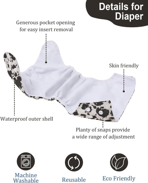 6 Pack 6pcs babygoal Reusable Cloth Diapers with Rayon from Bamboo Inserts and Wet Bag, Baby Washable Pocket Nappy