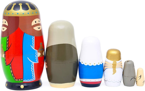 Nesting Doll Holy Family - The Nativity Family Wooden Nesting Dolls Matryoshka Figurines - Set of 5 Dolls (Brown)