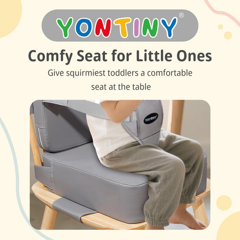Toddler Booster Seat for Kitchen Chair with Removable Backrest & Adjustable Straps, PU Portable Waterproof & Non-Slip