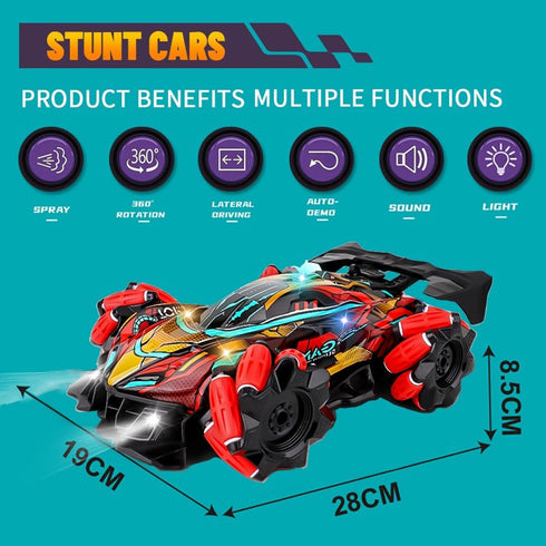 GoolRC RC Stunt Car, Gesture Sensing 2.4GHz 4WD Remote Control Car with Lights, Music & Spray, 2 Batteries (Red)