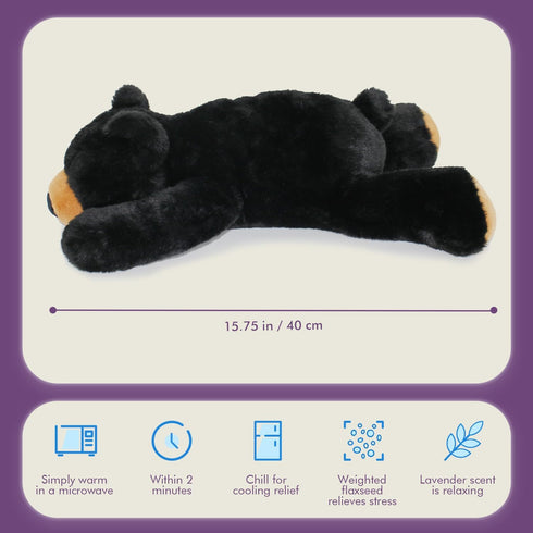 OSOCU Microwavable Weighted Stuffed Animal - Black Bear Heating Pad with Lavender & Tourmaline - Soothing Heatable Toy