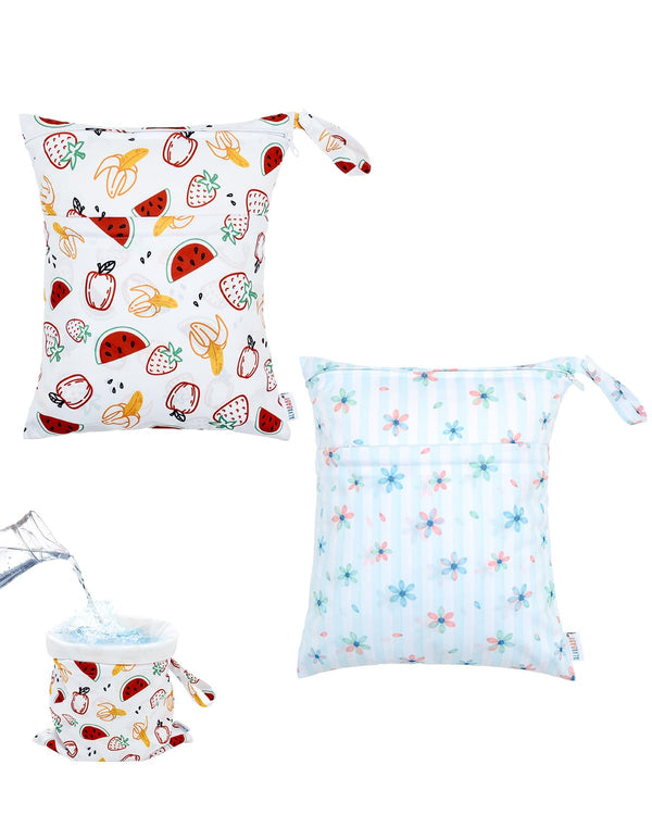 ALVA ALVABABY 2pcs Waterproof Wet Dry Bags,Reusable with Two Zippered Pockets,Baby Cloth