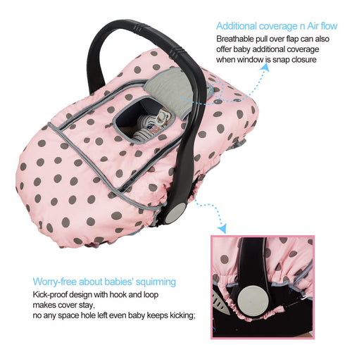 Carseat Cover for Girls, Winter Baby Car Seat Covers for Infant, Baby Carrier Cover Canopy with Window Zipper, Thick