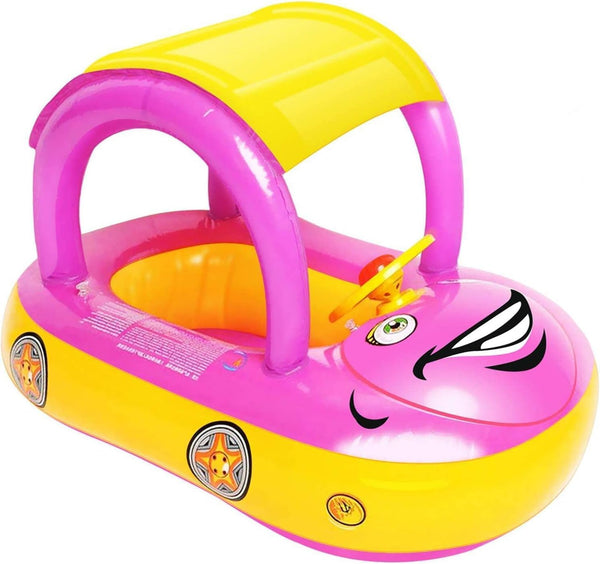iGeeKid Inflatable Baby Pool Float with Canopy, Safe Seat for Infant Swim Float Rings (Pink)