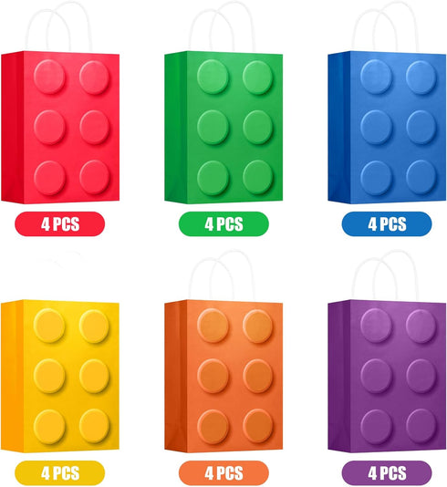 YOTNUS 24 Pcs Building Block Party-Favor Gift Bags, Small Gift Bags with Handles for Birthday Party Decoration