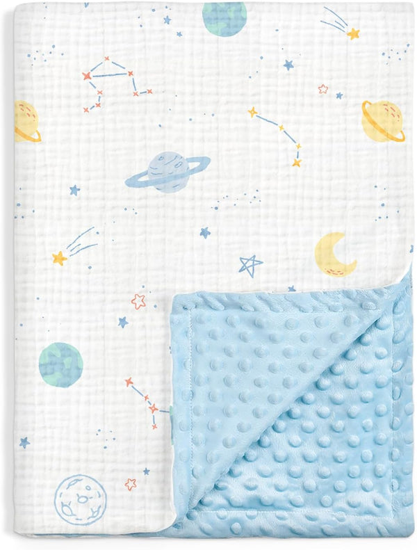 Outer Space Baby Blankets for Boys, Soft Nursery Minky Blankets with Muslin