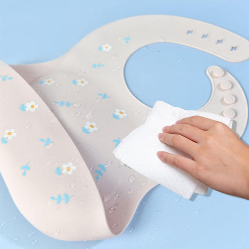 Silicone Bibs for Babies and Toddlers 2 Sets Feeding Bibs for Boy and Girl, Adjustable Soft Waterproof Bibs with Food Catcher Pizza