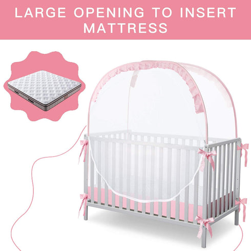 L RUNNZER Crib Tent, Portable Crib Cover to Keep Baby from Climbing Out, Safe & Breathable Crib Net, Easy to Install